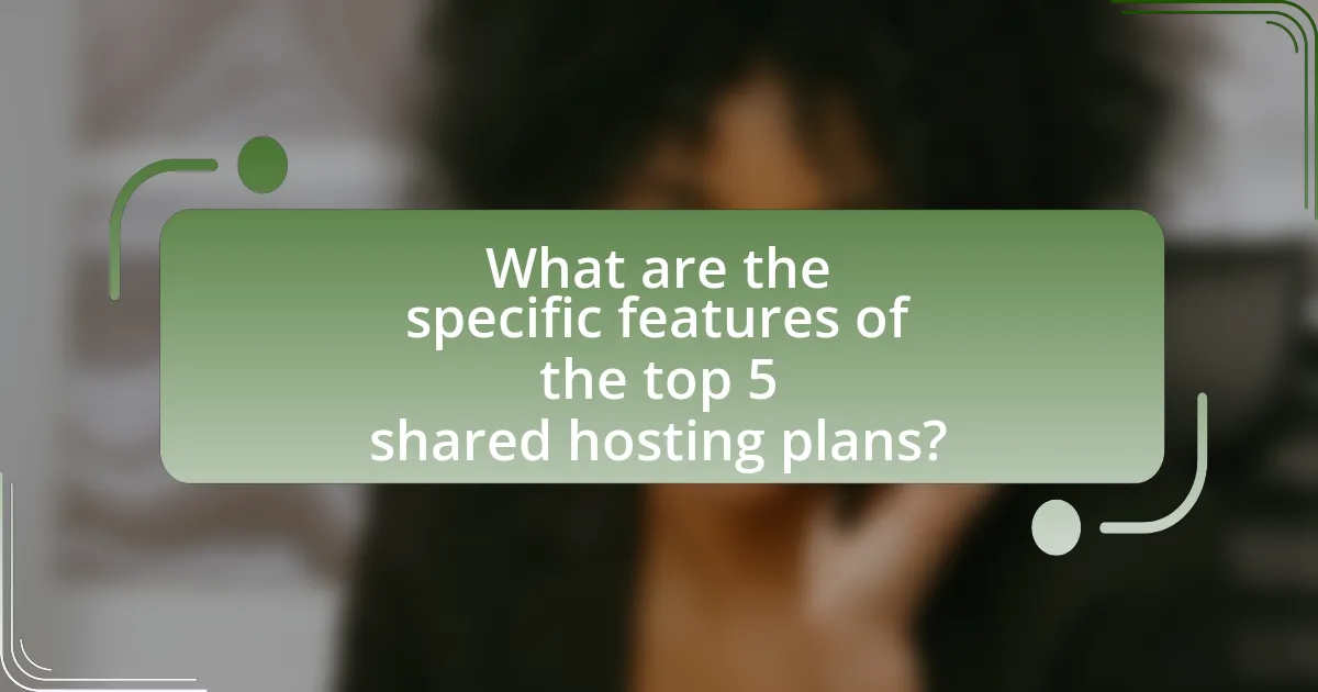 What are the specific features of the top 5 shared hosting plans?